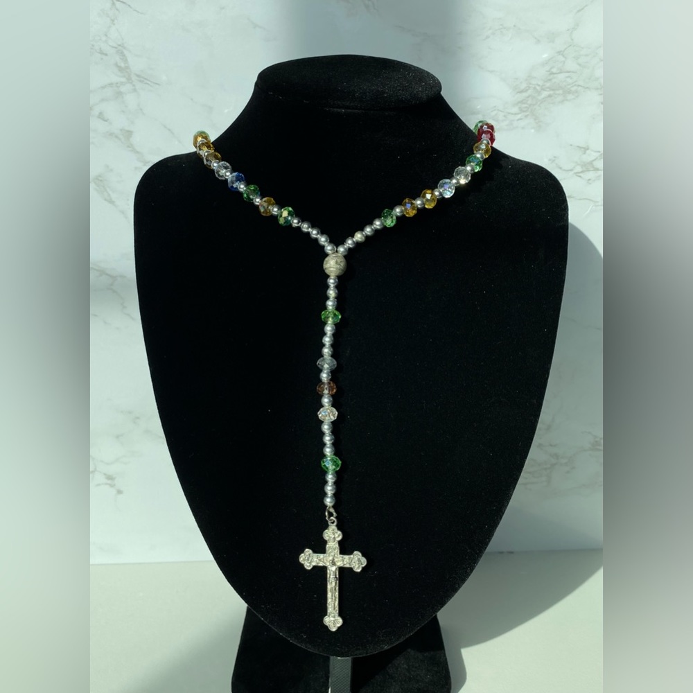 Unisex Rainbow Catholic Rosary Necklace One Size